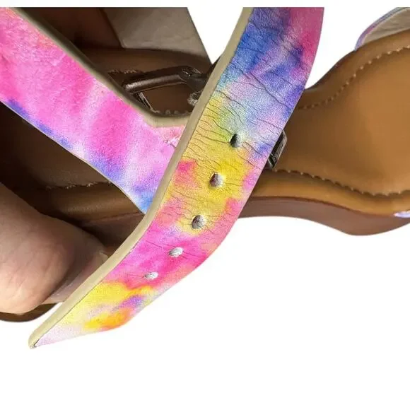 Gianni Bini Tie Dye Platform Chunky Heel Sandals 5” Ankle Strap 8.5 - Picture 9 of 10